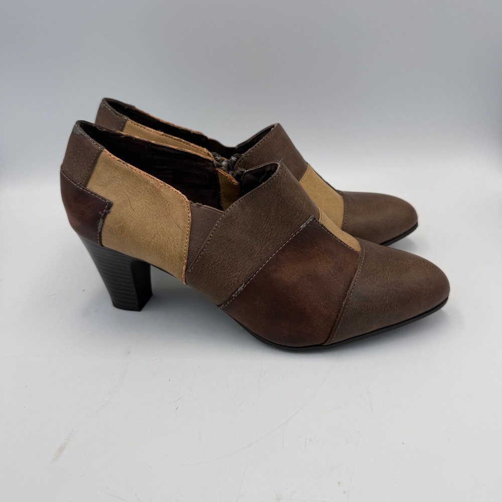 New York Transit Womens 9M Brown Colorblock Patchwork Shootie Heeled Ankle Boots